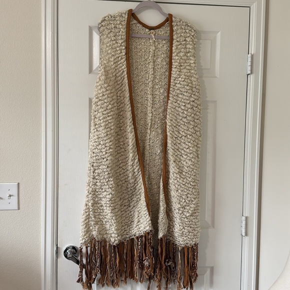 Free People Madeline Long Fringe Boho Chunky Cardigan Sweater Vest Large - Picture 4 of 6